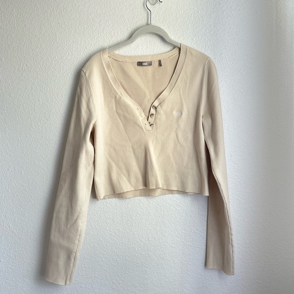 Kith Cream Ribbed Waffle Long Sleeve “Mulholland” Henley - Picture 1 of 9
